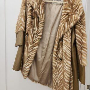 Vintage Hochmeister Sheared Rabbit Fur Coat | Animal Print | Leather Sleeves